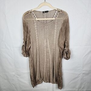 M-Made In Italy Knit and Silk Tunic SIZE LARGE Lagenlook Lace Hippie Embroidered